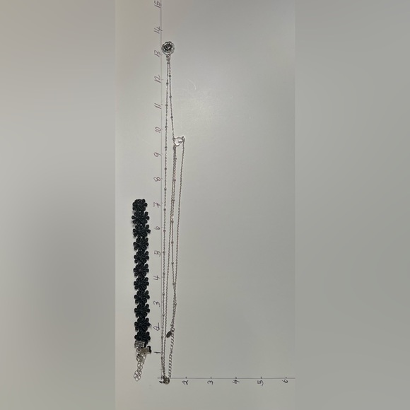 Floral Silver Multi-Chain Charm Necklace Set with Black Lace Choker - Picture 5 of 6